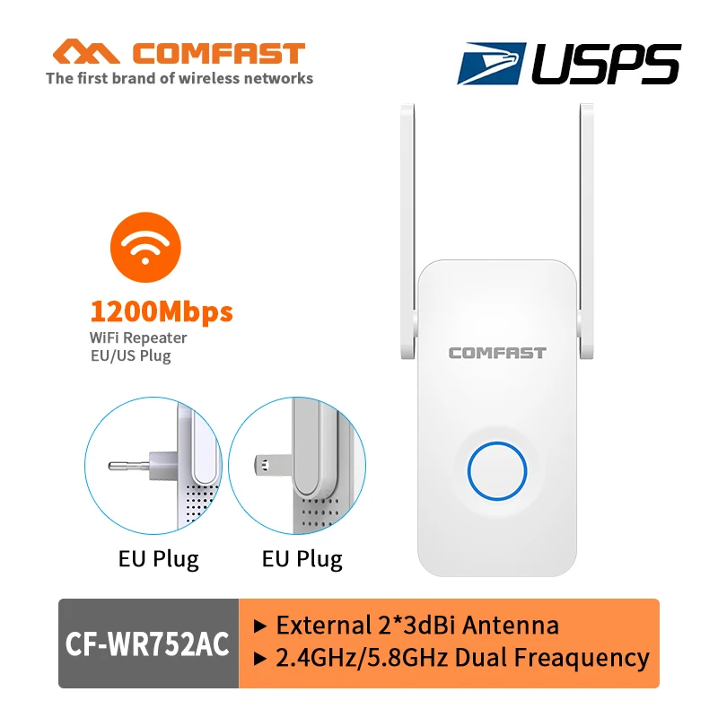 COMFAST 1200Mbps wireless AC wifi repeater router Signal Booster 5Ghz dual band network 2*3dbi Antenna Range extender Expand AP
COMFAST 1200Mbps wireless AC wifi repeater router Signal Booster 5Ghz dual band network 2*3dbi Antenna Range extender Expand AP