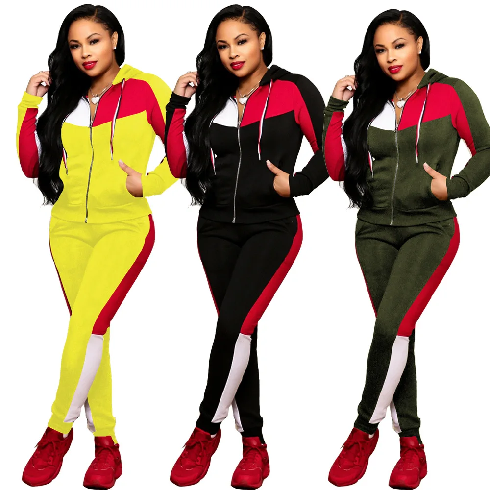 New Hooded Long Sleeve Zip Open Patchwork Hoodies Pencil Long Pants Two Pieces Sporting Women's Sets Tracksuits Outfits S3491
New Hooded Long Sleeve Zip Open Patchwork Hoodies Pencil Long Pants Two Pieces Sporting Women's Sets Tracksuits Outfits S3491