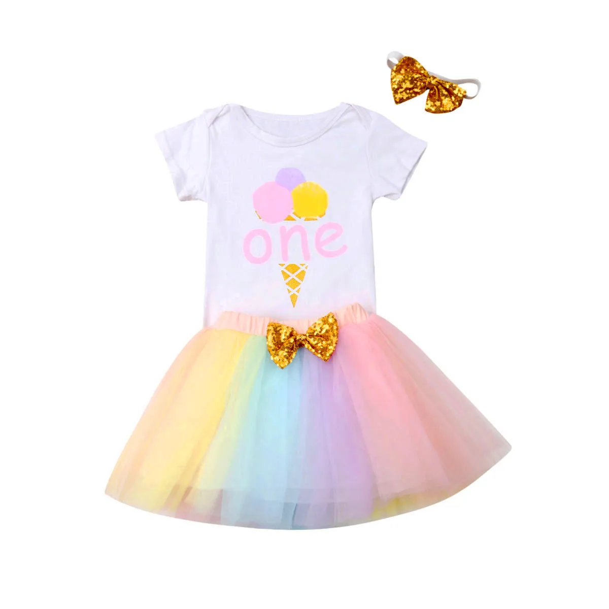 Newborn Baby Girls 1st Birthday Clothes Sets Rainbow Ice cream Romper Tutu Skirt Headband Outfit
Newborn Baby Girls 1st Birthday Clothes Sets Rainbow Ice cream Romper Tutu Skirt Headband Outfit