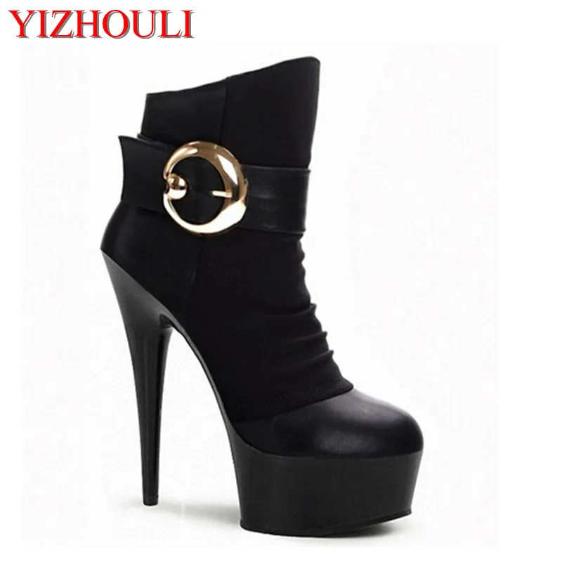

15cm high heels, thin and waterproof platform with low - tube boots, unique metal buckle - Dance Shoes