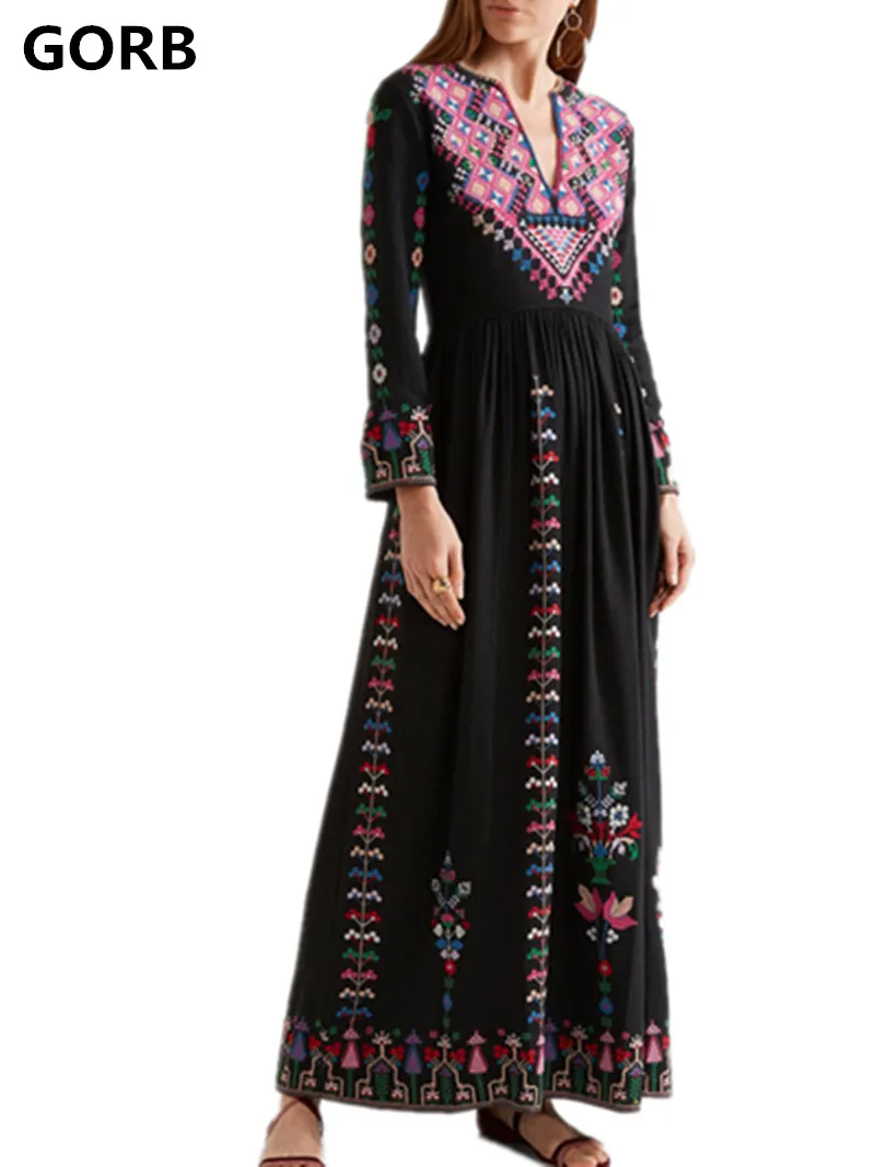 GORB Top High Quality Women Black Print Embroidery Runway Holiday Boho Long Dress Lady Long Sleeve Pocket Bohemian Long Dresses
GORB Top High Quality Women Black Print Embroidery Runway Holiday Boho Long Dress Lady Long Sleeve Pocket Bohemian Long Dresses