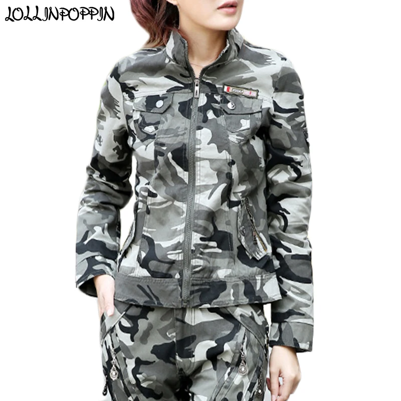 Women Camouflage Army Jacket Stand Collar Camo Pattern Cargo Jacket Military Style Ladies Spring Autumn Jackets
Women Camouflage Army Jacket Stand Collar Camo Pattern Cargo Jacket Military Style Ladies Spring Autumn Jackets