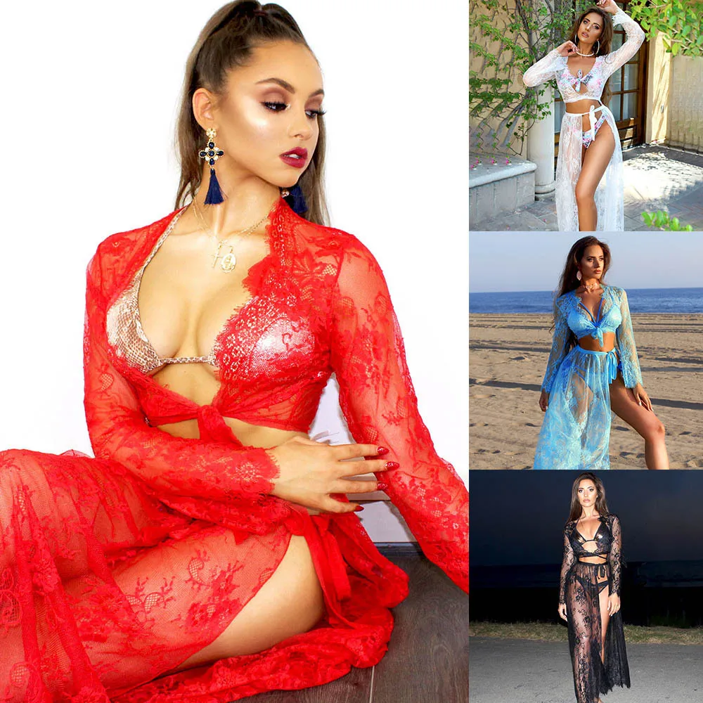 Sexy Women Swimsuit Cover Up Sexy Lace Long Sleeve Body Crop Tops+ bandage skirts Two Piece Sets
Sexy Women Swimsuit Cover Up Sexy Lace Long Sleeve Body Crop Tops+ bandage skirts Two Piece Sets