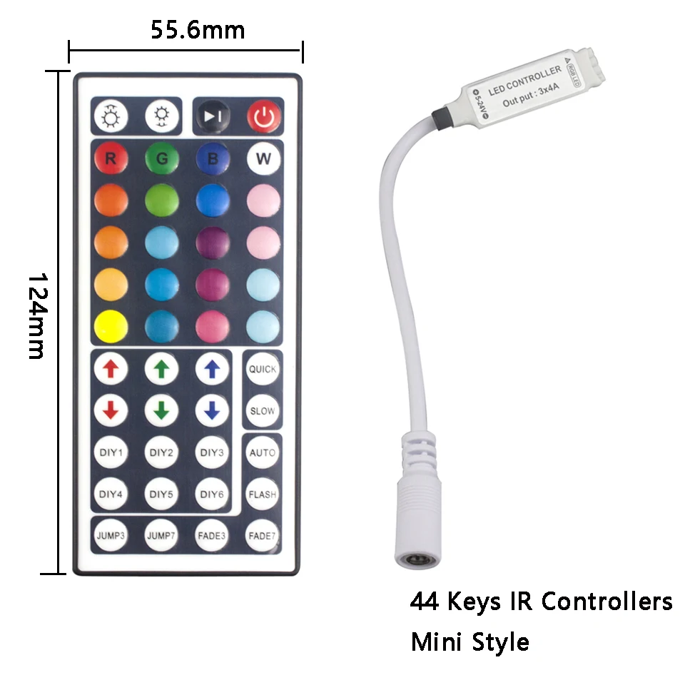 RGB 24 Keys/44 Keys Mini/Box Style IR Remote Controller 4 Pin Pluge Support SMD 5050/SMD 3528 LED Strips DC12V Controller
RGB 24 Keys/44 Keys Mini/Box Style IR Remote Controller 4 Pin Pluge Support SMD 5050/SMD 3528 LED Strips DC12V Controller