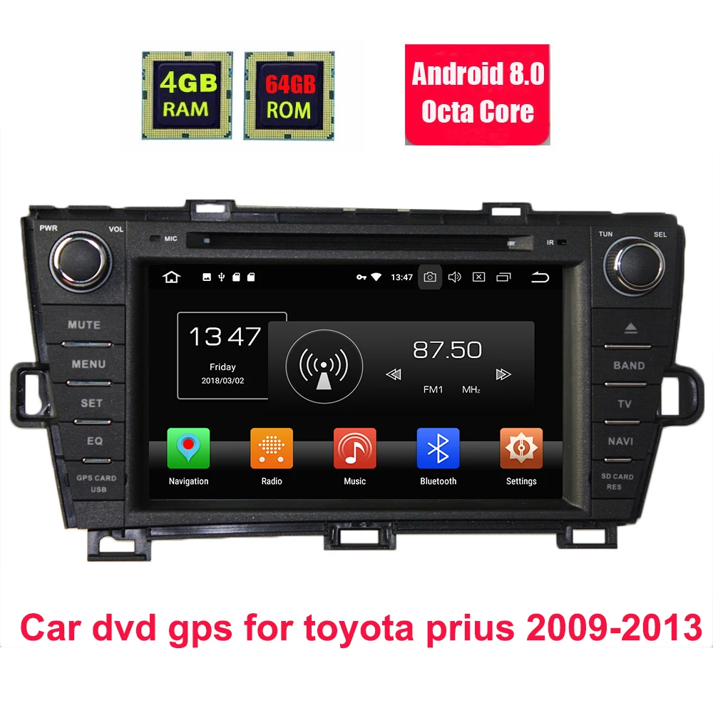4G Оперативная память 8 "Android 0 автомобильный DVD для Toyota Prius 2009 2010 2011 2012 2013 Octa Core 64G