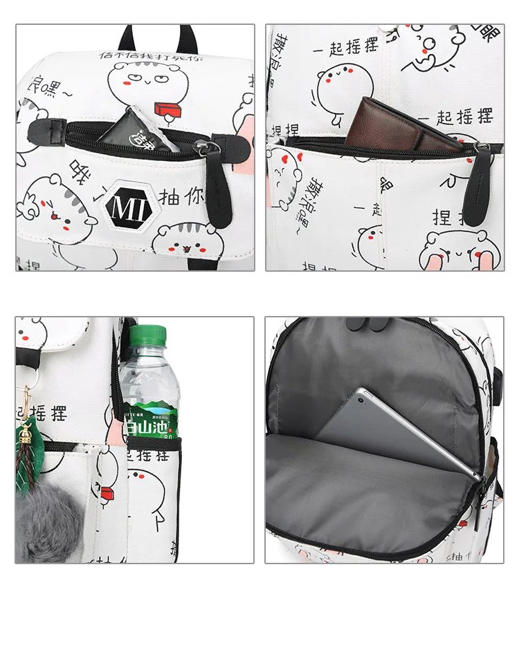 2018 USB Charging Canvas Backpack 3 Pcs/set Women School Backpacks Schoolbag For Teenagers Man Student Book Bag Boys Satchel 30