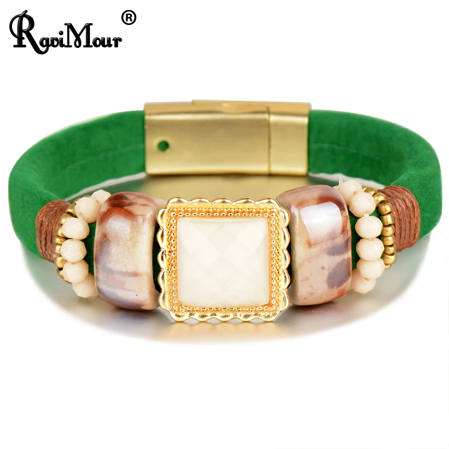 RAVIMOUR Stone Leather Cuff Bracelet Women Fine Jewelry Pulseiras Magnetic Bracelets & Bangles Gold Color Pulseras Mujer 2017
RAVIMOUR Stone Leather Cuff Bracelet Women Fine Jewelry Pulseiras Magnetic Bracelets & Bangles Gold Color Pulseras Mujer 2017