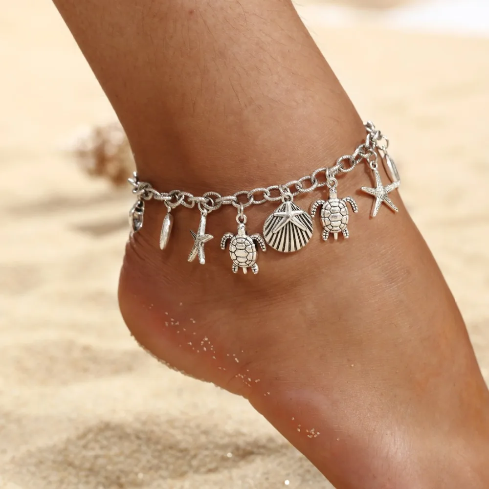 Punk Style Seashell Turtle Anklets Pendant Charms Metal Alloy Link Chain Starfish Anklet Bracelets Summer Beach Jewelry
Punk Style Seashell Turtle Anklets Pendant Charms Metal Alloy Link Chain Starfish Anklet Bracelets Summer Beach Jewelry