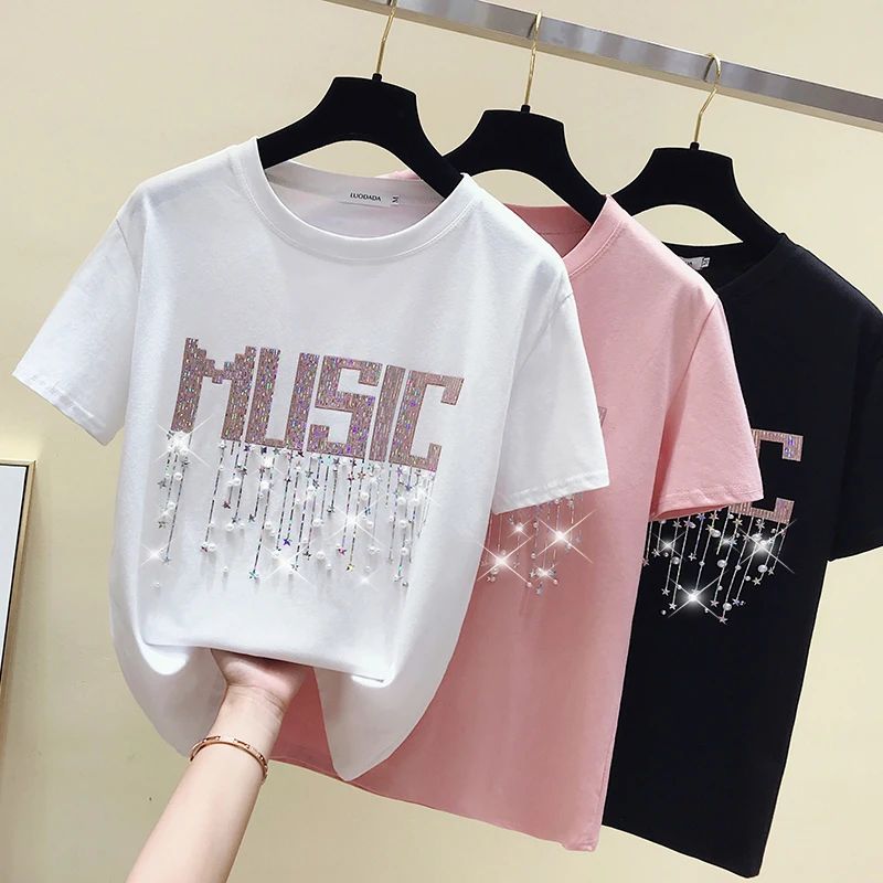 gkfnmt Summer T shirt Women Beading Letter Pink Tee Shirt Femme Vintage T-shirt Female Short Sleeve Cotton White Tshirt Tops
gkfnmt Summer T shirt Women Beading Letter Pink Tee Shirt Femme Vintage T-shirt Female Short Sleeve Cotton White Tshirt Tops