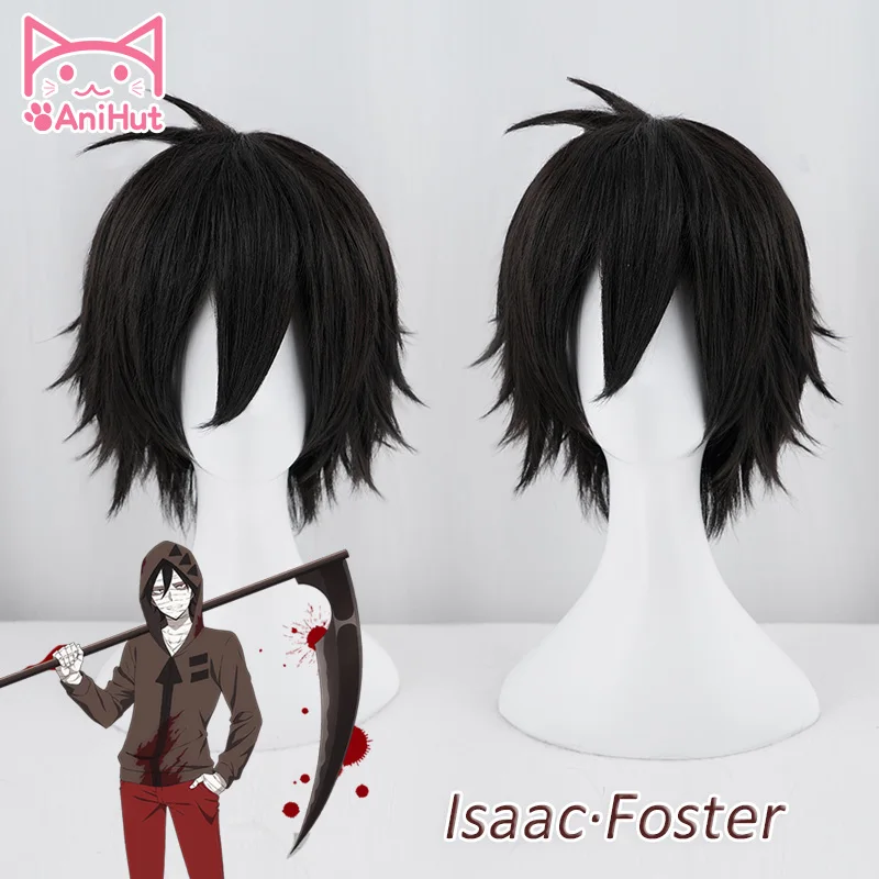 

AniHut Zack Wigs Anime Angels of Death Cosplay Wig Synthetic 30cm Black Men Hair Zack Isaac Foster Angels of Death Cosplay Hair