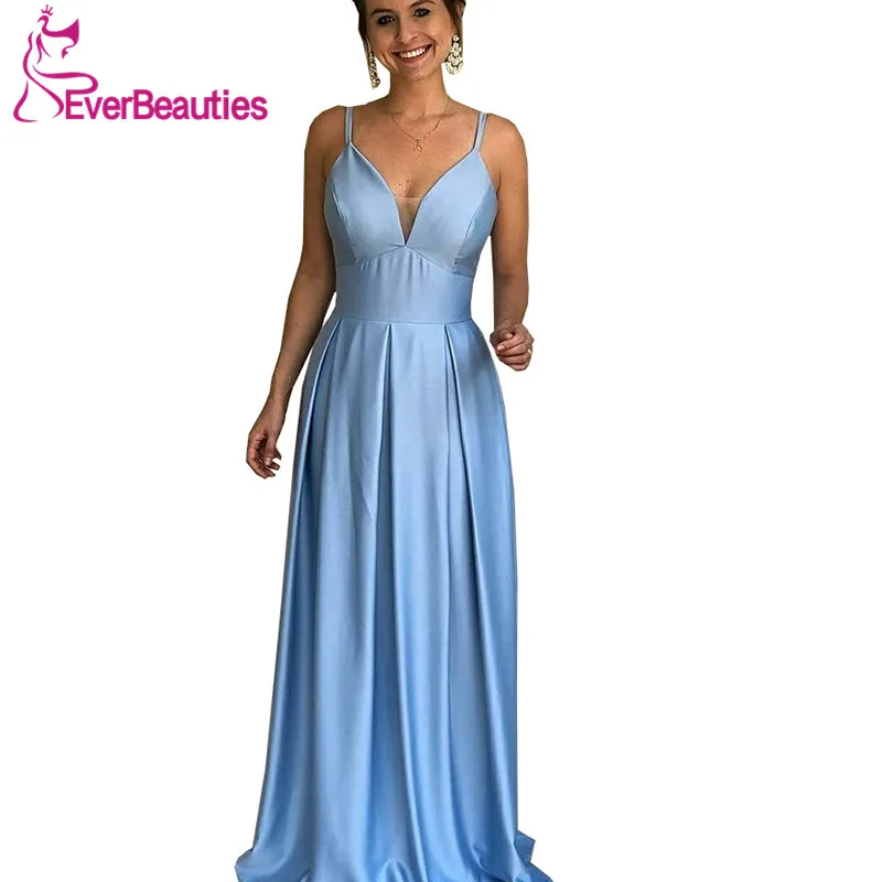 Spaghetti Straps Evening Dresses Long 2019 Satin Sky Blue Evening Party Dresses V-Neck Prom Gown Robe De Soiree Formal Dress
Spaghetti Straps Evening Dresses Long 2019 Satin Sky Blue Evening Party Dresses V-Neck Prom Gown Robe De Soiree Formal Dress