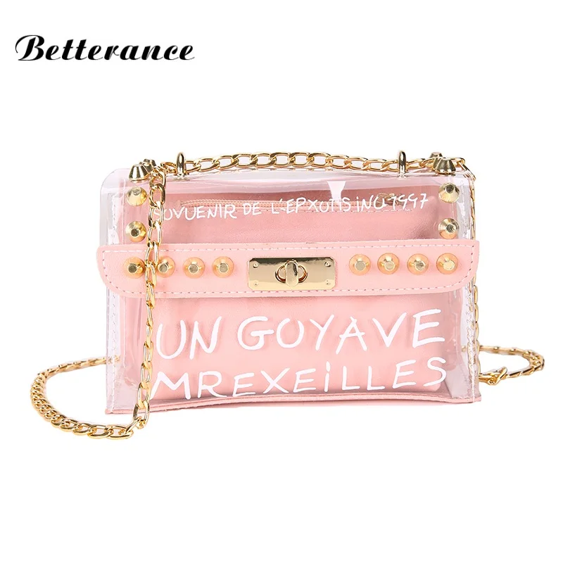2019 Clear Transparent PVC Women Messenger Crossbody Bag Chains Candy Color Jelly Summer Beach Bag 2Pcs Women rivet shoulder bag
2019 Clear Transparent PVC Women Messenger Crossbody Bag Chains Candy Color Jelly Summer Beach Bag 2Pcs Women rivet shoulder bag