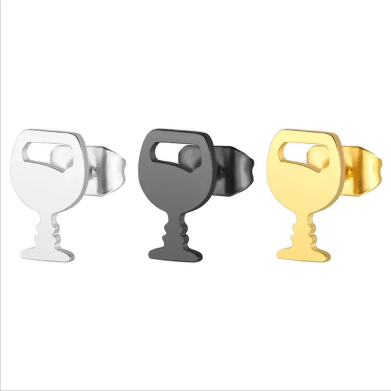 1Pair Cute Red Wine Glass Earrings Stainless Steel Earring Simple Ear Studs Fashion Jewelry For Women Men Girls | Украшения и