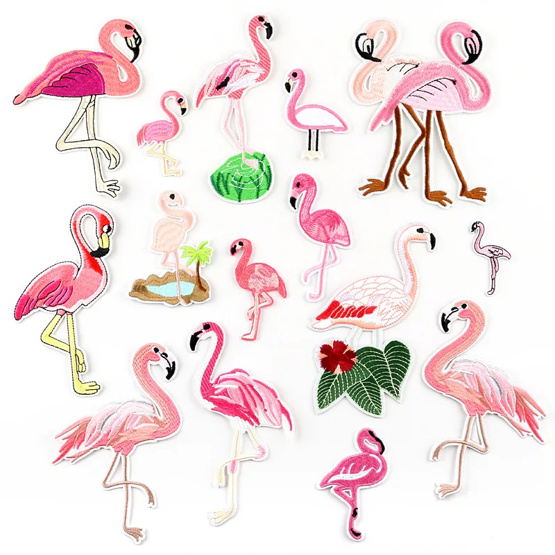 

Cute Flamingo Patches for Clothes DIY Stripes Iron on Appliques Thermo Clothing Kawaii Stickers Embroidery Animals Badges @G