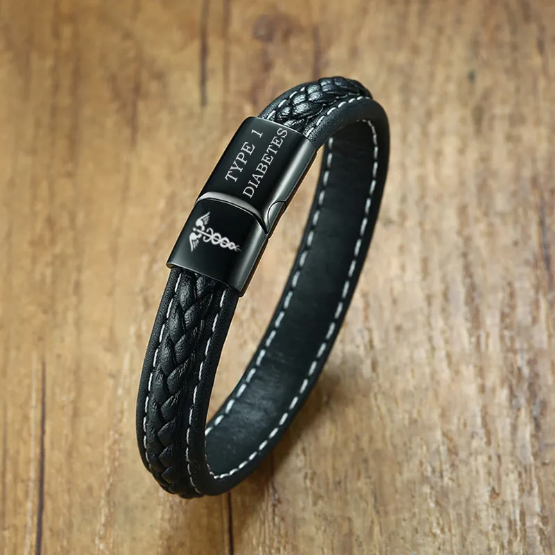 Type 1 Diabetes Medical Alert Bracelet Emergency Remind Jewelry Black Genuine Leather
Type 1 Diabetes Medical Alert Bracelet Emergency Remind Jewelry Black Genuine Leather