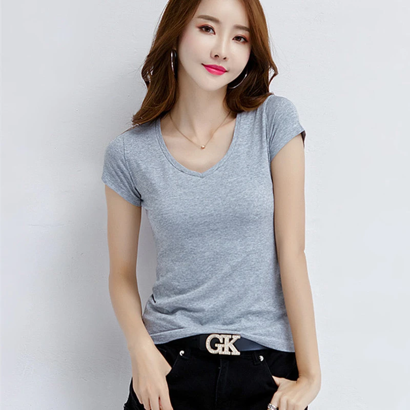 Cotton T Shirt Women Tops Summer Fashion Women T-Shirts Short Sleeve V-Neck Slim Casual Tops Tees Female Shirts Women Clothing
Cotton T Shirt Women Tops Summer Fashion Women T-Shirts Short Sleeve V-Neck Slim Casual Tops Tees Female Shirts Women Clothing