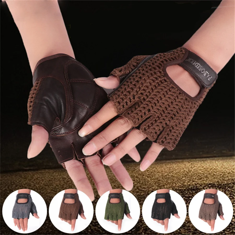 Half Finger Genuine Leather Gloves Fashion Men Women Handmade Knit Gloves Driving Outdoor Sports 3- A088
Half Finger Genuine Leather Gloves Fashion Men Women Handmade Knit Gloves Driving Outdoor Sports 3- A088