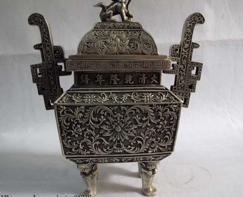 11 Chinese folk white bronze silver foo dog lion quadripod censer incense burner
11 Chinese folk white bronze silver foo dog lion quadripod censer incense burner