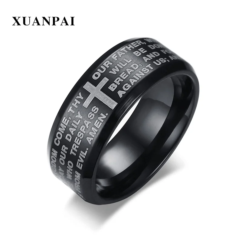 XUANPAI Cross Bible Text Men Rings Stainless Steel 3 Color Prayer Jewelry Cool Punk Finger Ring Male Gift
XUANPAI Cross Bible Text Men Rings Stainless Steel 3 Color Prayer Jewelry Cool Punk Finger Ring Male Gift