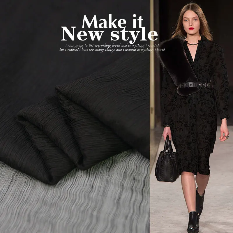 10m/m Black silk crinkle chiffon fabric