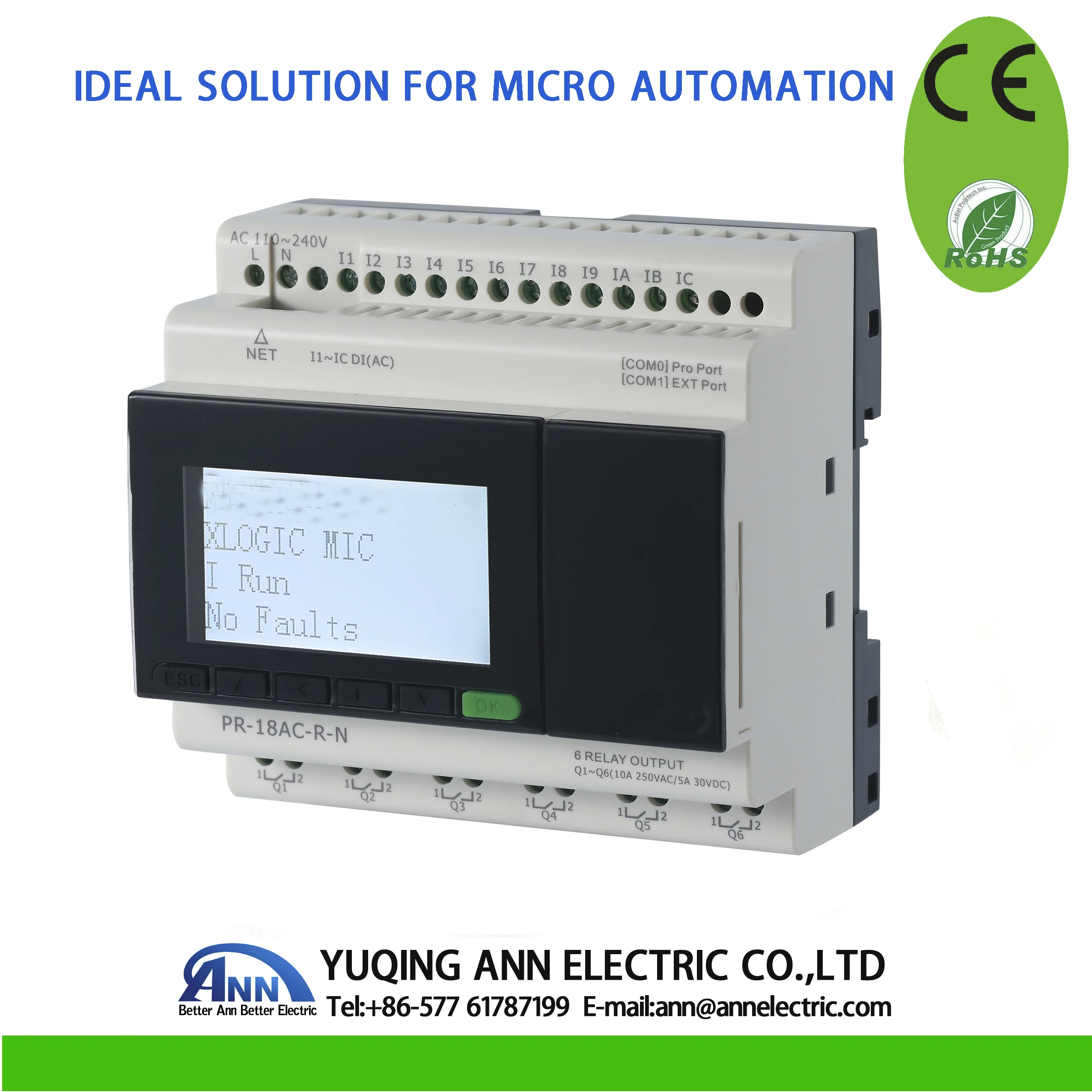PR-18AC-R-N with LCD, without cable, 110-240VAC,12 DI, 6 DO,programmable logic controller,mini PLC,smart relay,PLC
PR-18AC-R-N with LCD, without cable, 110-240VAC,12 DI, 6 DO,programmable logic controller,mini PLC,smart relay,PLC