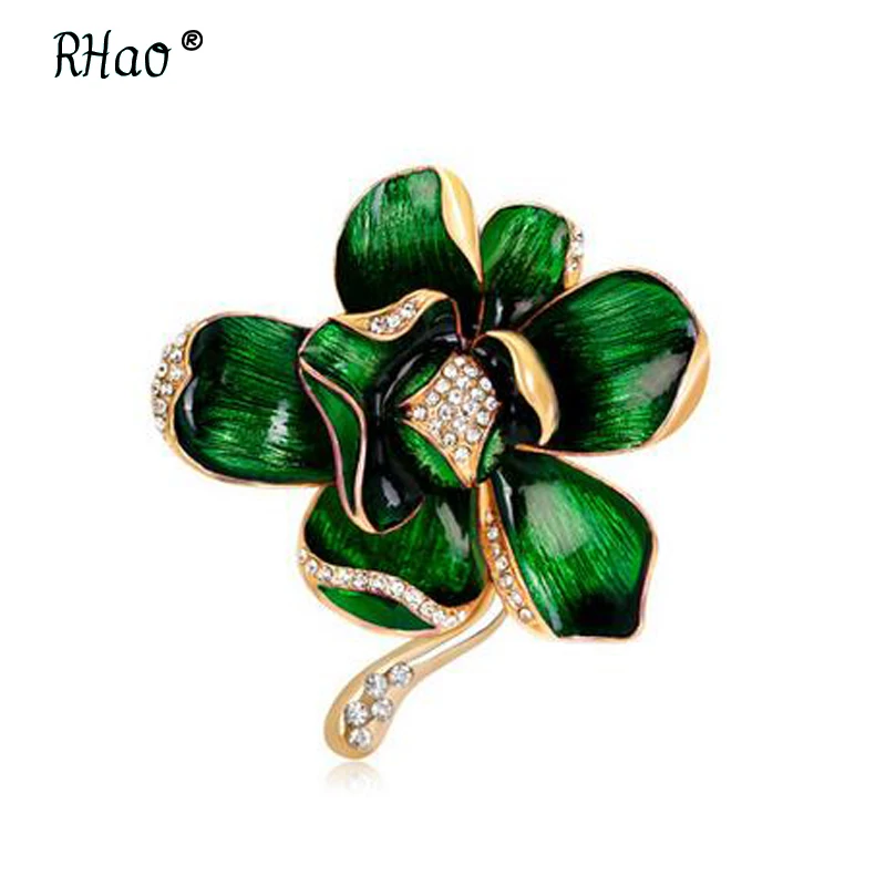 

RHao Green Enamel Flower Brooches Four Leaves Clover Pin Women's Garment Accessories Pinecone Brooch Pin