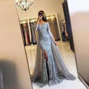 Abendkleider Lace Evening Gowns With Overskirt Sheer V Neck Floor Length Appliques Lace Gray Formal Dresses Elegant Vestidos
Abendkleider Lace Evening Gowns With Overskirt Sheer V Neck Floor Length Appliques Lace Gray Formal Dresses Elegant Vestidos