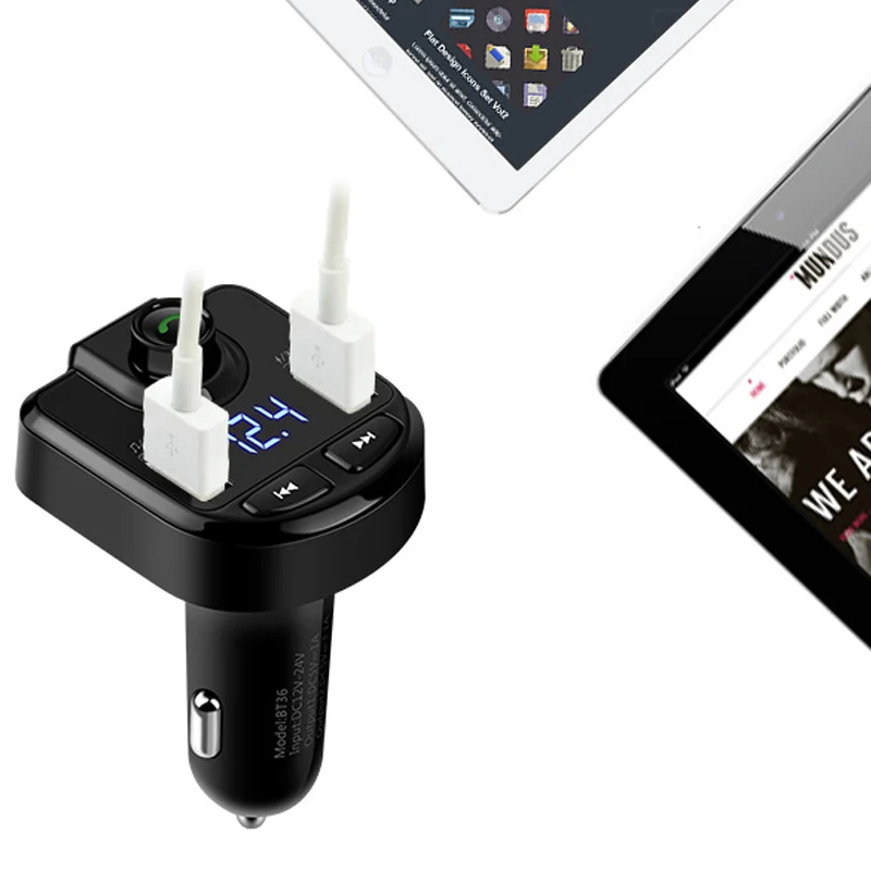 Wireless Bluetooth FM Car Charger with Hand-Free Calling and Dual USB Ports ND998
Wireless Bluetooth FM Car Charger with Hand-Free Calling and Dual USB Ports ND998