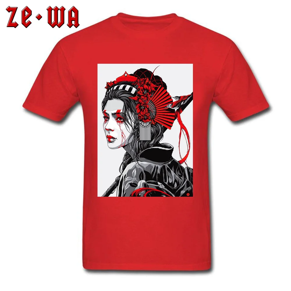 Geisha Japanese Women Hairstyle 3D Printed Summer Autumn 100% Cotton Round Neck Young Tops Shirts Tshirts Prevalent T-shirts Geisha Japanese Women Hairstyle red