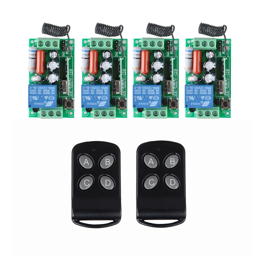 AC 220V 1CH Wireless Remote Control Switch System 4 Receiver 2Transmitter Wireless Light Switch Controller 315Mhz 433Mhz
AC 220V 1CH Wireless Remote Control Switch System 4 Receiver 2Transmitter Wireless Light Switch Controller 315Mhz 433Mhz