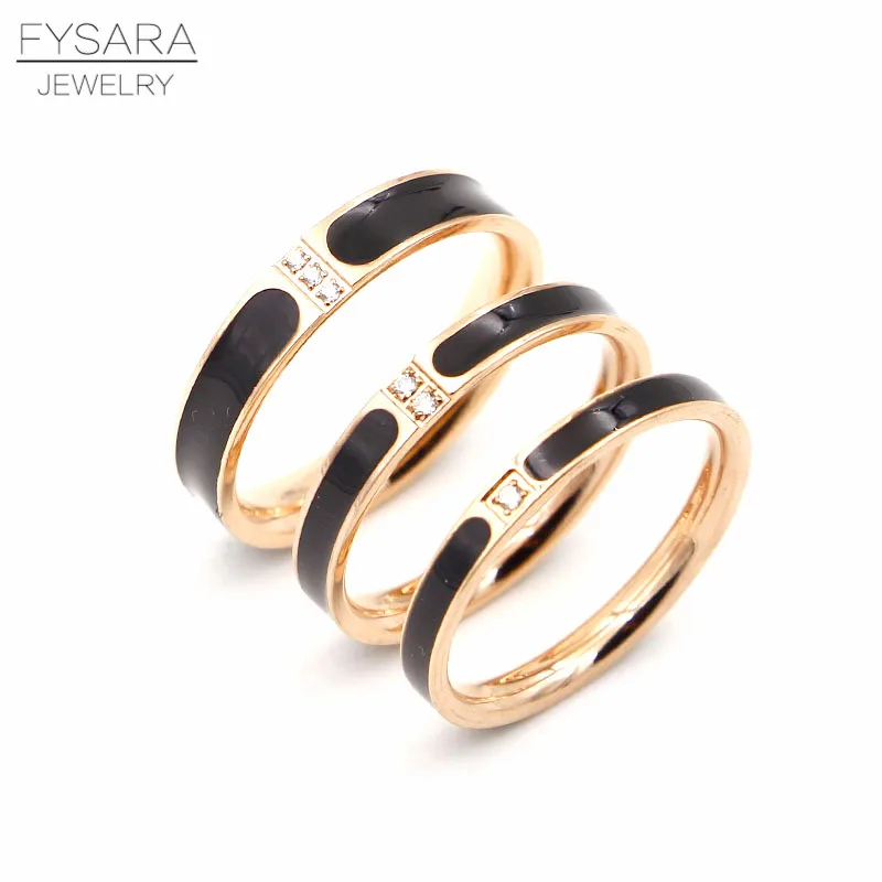Черные эмалевые кольца FYSARA для женщин ювелирные изделия пар кольцо с австрийским