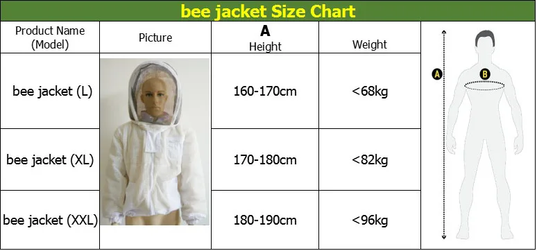 Bee Suit Size Chart