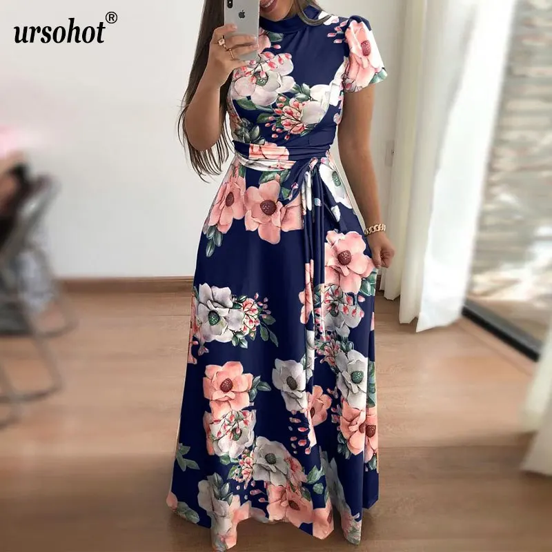 Ursohot Floral Printed Casual Long Dress Women 2018 Autumn Dress Short Sleeve Turtleneck Bandage Robe Boho Dresses In The Floor
Ursohot Floral Printed Casual Long Dress Women 2018 Autumn Dress Short Sleeve Turtleneck Bandage Robe Boho Dresses In The Floor