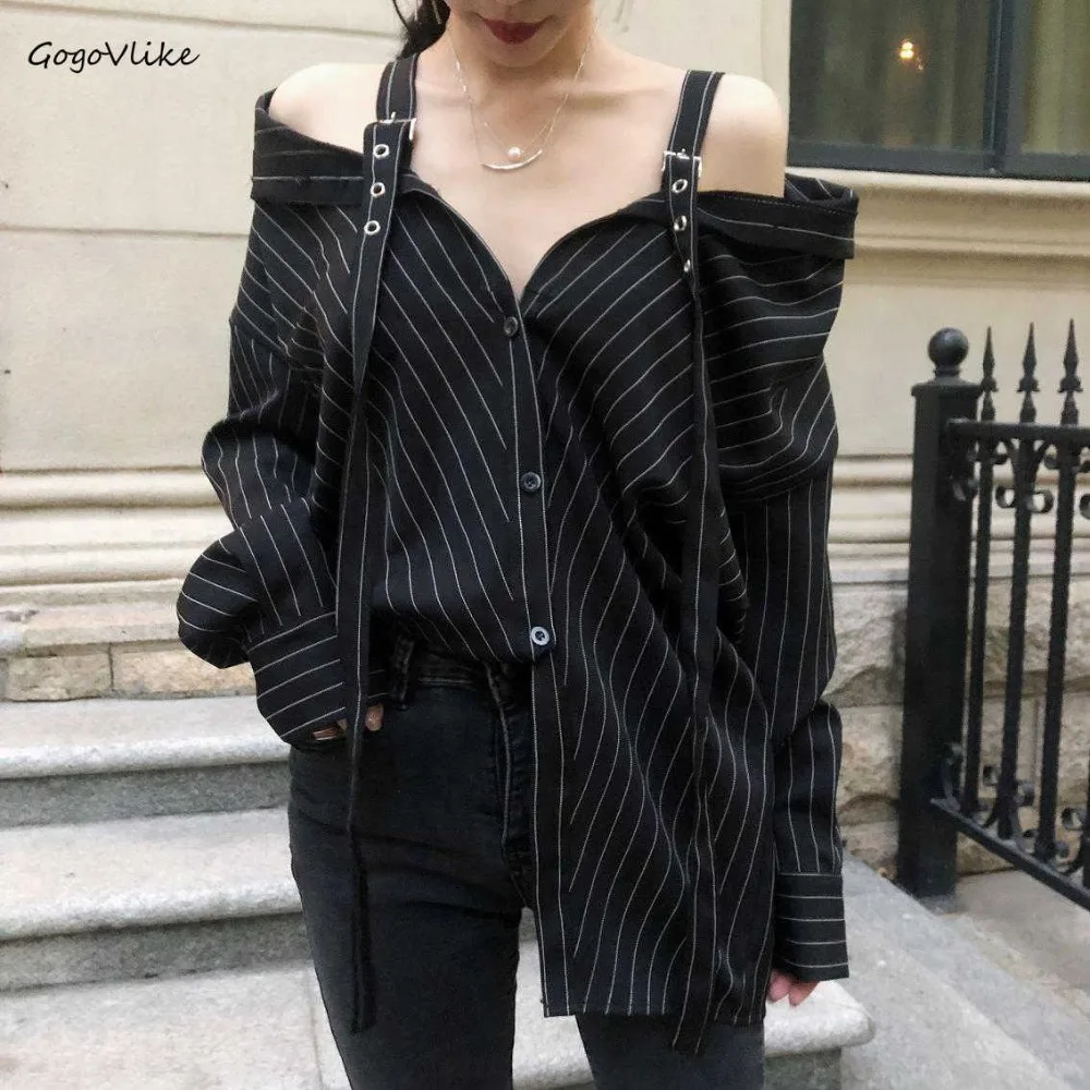 Harajuku Off Shoulder Blouse and Tops 2019 Punk Gothic Women Korean Sexy Strapless Open Shoulder Striped Shirts LT861S40
Harajuku Off Shoulder Blouse and Tops 2019 Punk Gothic Women Korean Sexy Strapless Open Shoulder Striped Shirts LT861S40