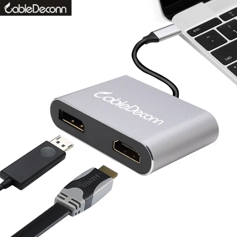 Адаптер thunderbolt 3 к hdmi displayport концентратор USB Type C 2в1 кабель для двух мониторов