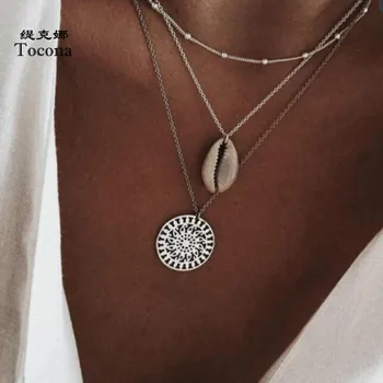 

Tocona Bohemian Three Layers Shell Pattern Pendant Necklaces Natural Shell Gold Women Multilayer Choker Necklace Jewelry 3395