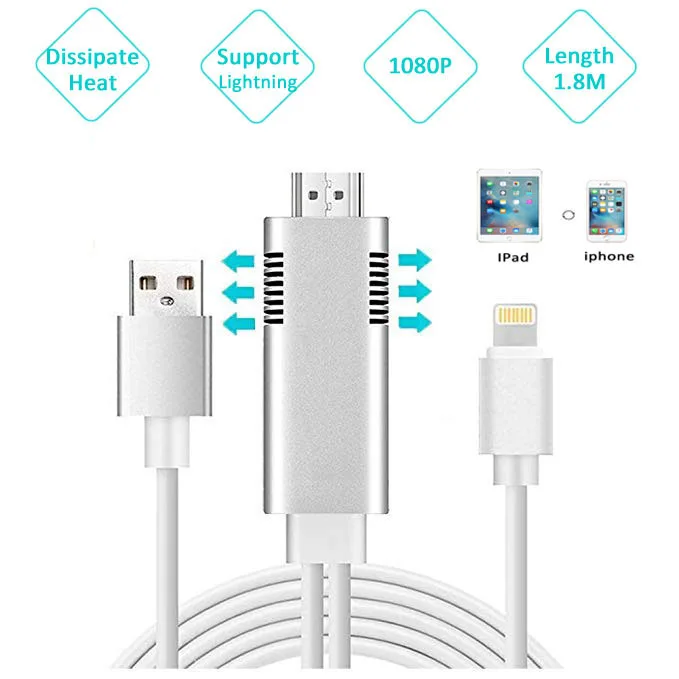1.8M HDMI Cable For IPhone X 8 7 6 Plus IOS 8.0 Or Above Digital AV Adapter To HDMI 1080P Cable For IPad Air Mini Pro iPod Model
1.8M HDMI Cable For IPhone X 8 7 6 Plus IOS 8.0 Or Above Digital AV Adapter To HDMI 1080P Cable For IPad Air Mini Pro iPod Model