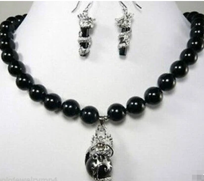 hot sell Details about Jewelry 10mm black dragon earring pendant Necklace Set