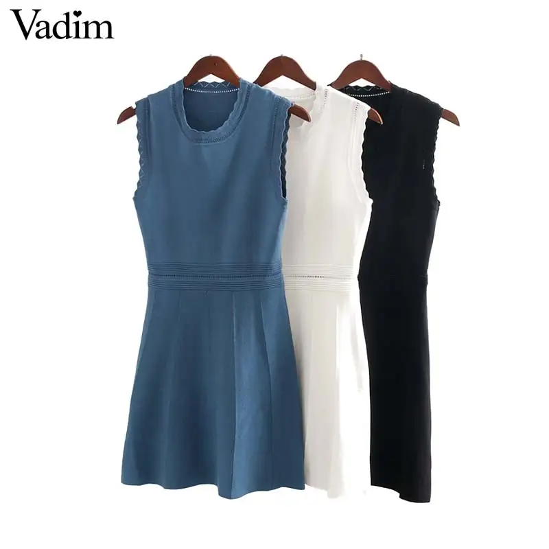 Vadim women elegant knitted hollow out solid dress O neck sleeveless strenchy female casual dresses summer A line vestidos QB740
Vadim women elegant knitted hollow out solid dress O neck sleeveless strenchy female casual dresses summer A line vestidos QB740