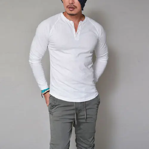 Мужская облегающая футболка с длинным рукавом стильная и роскошная хлопковая