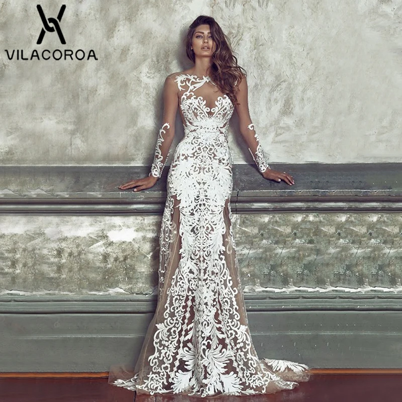 Women White Dress Fashion Sexy Lace Perspective Vestidos Long Sleeve O-Neck Fishtail Long Party Dress Women vestidos de fiesta
Women White Dress Fashion Sexy Lace Perspective Vestidos Long Sleeve O-Neck Fishtail Long Party Dress Women vestidos de fiesta