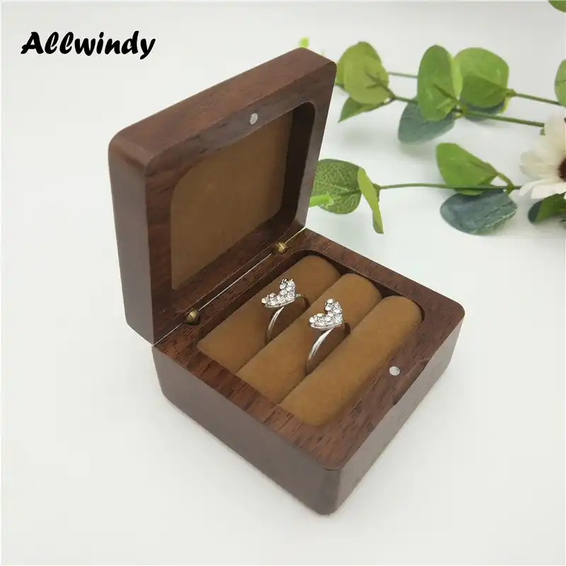 手作りクルミ木製リング収納ボックス夫妻カップル婚約指輪結婚式の装飾木箱刻印ロゴ Gooum
