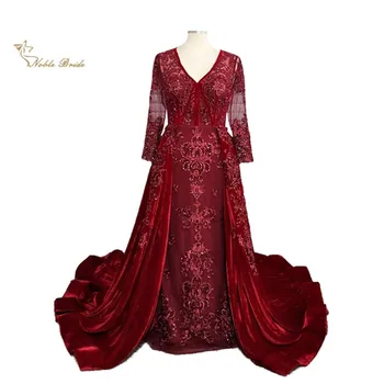 Burgundy Women's Fashion Long Sleeve Evening Dress With Removable Velour Overskirt Mother Dresses Celebrity Evening Gowns
Burgundy Women's Fashion Long Sleeve Evening Dress With Removable Velour Overskirt Mother Dresses Celebrity Evening Gowns