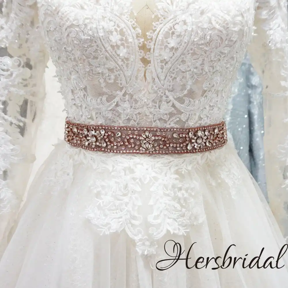 Vintage Crystal Rose Gold Wedding Belt Rhinestone Trim Bridal Belt