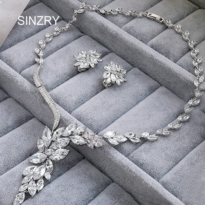 SINZRY new bridal jewelry Clear white cut cubic zircon flower luxury wedding chokers necklaces earring jewelry set women
SINZRY new bridal jewelry Clear white cut cubic zircon flower luxury wedding chokers necklaces earring jewelry set women