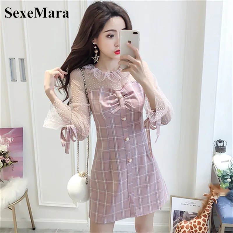 Mini dress 2019 Korean version of the autumn new o-neck long-sleeved mesh stitching gray plaid dress Vestidos
Mini dress 2019 Korean version of the autumn new o-neck long-sleeved mesh stitching gray plaid dress Vestidos