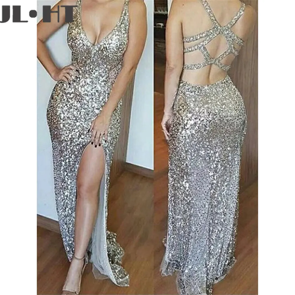 Sexy Evening Dresses with Sequined Mermaid Prom Dress Plus Size Sleeveless V-Neck Open Back Side Split Evening Dress
Sexy Evening Dresses with Sequined Mermaid Prom Dress Plus Size Sleeveless V-Neck Open Back Side Split Evening Dress