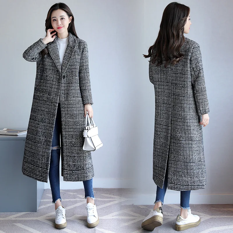 Autumn Korean Women plaid wool coat Slim was thin female models Houndstooth woolen coat
Autumn Korean Women plaid wool coat Slim was thin female models Houndstooth woolen coat