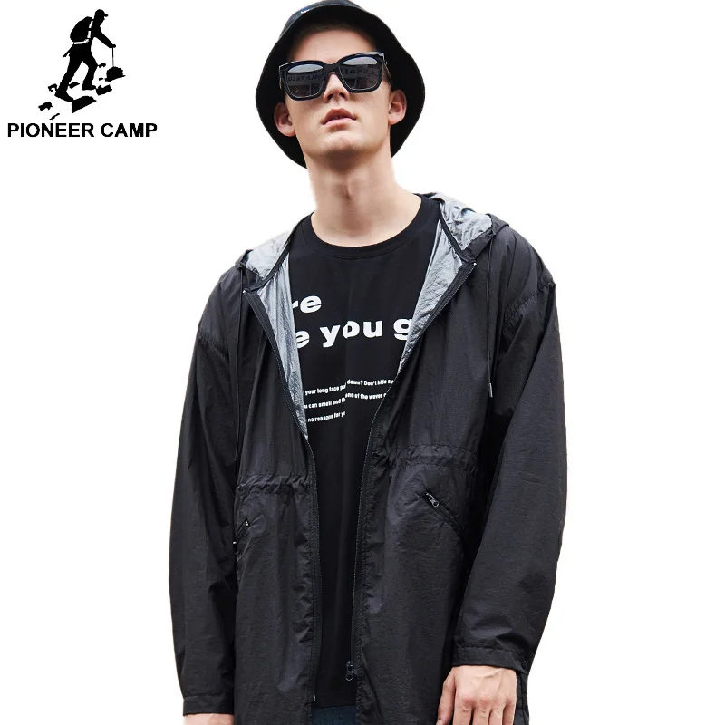 Pioneer Camp Long Trench Coat Mens Hooded Brand-clothing Fashion Men Solid Black Coat cool AFY901032
Pioneer Camp Long Trench Coat Mens Hooded Brand-clothing Fashion Men Solid Black Coat cool AFY901032