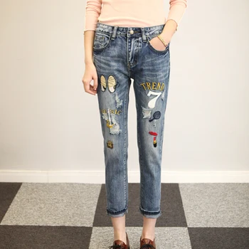 casual Light Blue Letter Leg Cropped Jeans Cartoon Parttern Denim Ripped Slim Jeans Destroyed Women Printing Capri Cross Pant
casual Light Blue Letter Leg Cropped Jeans Cartoon Parttern Denim Ripped Slim Jeans Destroyed Women Printing Capri Cross Pant